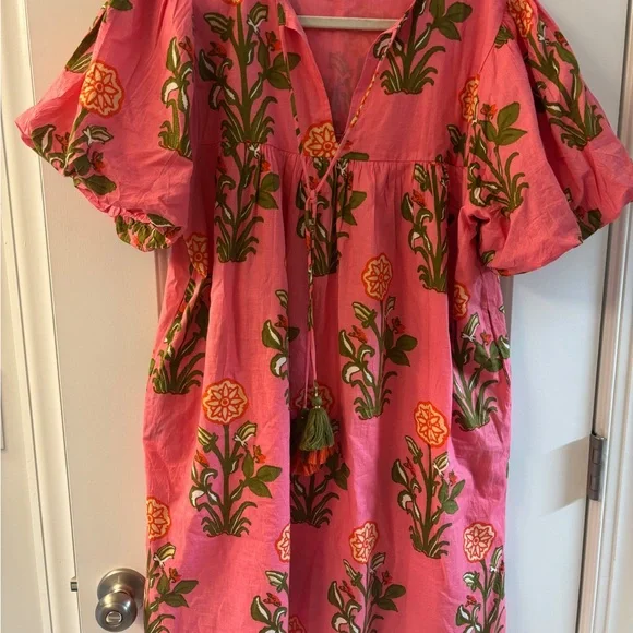 THML Floral Pink Dress with Puff Sleeves - Picture 1 of 4